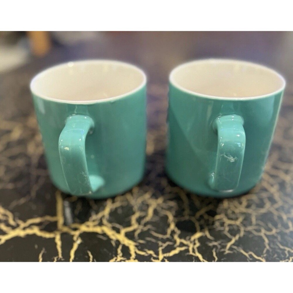 Starbucks PAIR OF 2 Siren Green Logo 11oz Aqua Teal Seafoam Green Coffee Mugs - Picture 7 of 7